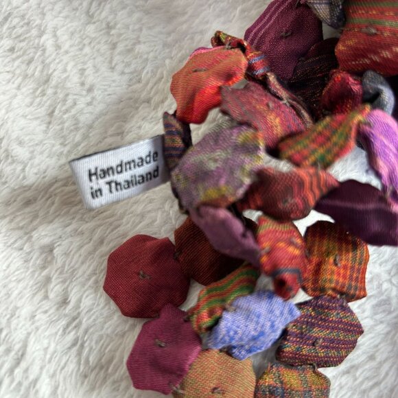 Seastra Handmade Yo-Yo Quilt Scarf Wrap Multicolor Textured Circles Boho 80"x3" - Picture 3 of 4